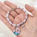 Personalisierte 1-5 Fotos Kreuz Perlen elastische Stretch-Armband Memorial religiöses Geschenk für Frauen Christen