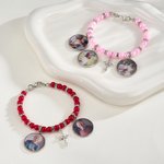 Personalisierte 1-5 Fotos Kreuz Perlen elastische Stretch-Armband Memorial religiöses Geschenk für Frauen Christen