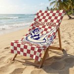 Personalizzato Chill Vibes Nuoto Donna Stripe Checker Asciugatura rapida Asciugamano da spiaggia morbido e sovradimensionato con nome Regalo di compleanno estivo per le vacanze per le donne