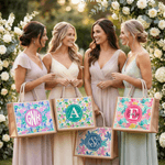 Personalised Summer Tropical Floral Monogram Large Capacity Jute Tote Bag with Name Daily Use Birthday Gift for Bestie Sister Woman