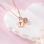 Personalised Birthstone Geometric Necklace with Engraved Initial Dainty Jewellery Birthday Children's Day Gift for Kids