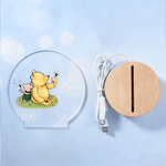 Personalized Cute Classic Winnie the Pooh LED Night Light with Name and Wooden Base Nursery Home Decor Birthday Gift for Boys Girls