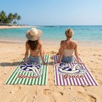 Personalizzato Chill Vibes Nuoto Donna Stripe Checker Asciugatura rapida Asciugamano da spiaggia morbido e sovradimensionato con nome Regalo di compleanno estivo per le vacanze per le donne