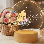 Personalized Cute Classic Winnie the Pooh LED Night Light with Name and Wooden Base Nursery Home Decor Birthday Gift for Boys Girls