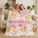 Personalised Flower Colourful Checkered Design Soft Throw Blanket with Name Home Decor Mother’s Day Birthday Gift for Woman