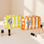 Personalized Multicolor Retro Birth Flower Bouquet Striped Makeup Bag with Tassel and Name Daily Travel Essential Birthday Gift for Women
