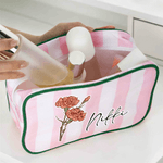 Personalizzato Fiore di nascita Grande capacità a strisce Tassel Borsa per il trucco con nome Viaggio Accessori quotidiani Regalo di compleanno per le donne