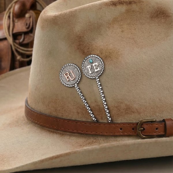 Personalized Cattle Brand Turquoise Initials Western Style Cowboy Toothpick Hat Pin Birthday Father's Day Anniversary Gift for Cowboy Man