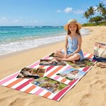 Gepersonaliseerd 6 Foto's Design Gestreept Snel Droog Strandlaken Zomervakantie Strandfeest Verjaardagscadeau voor Familie Vriend