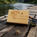 Boîte de rangement en bois pour la pêche à la mouche avec nom Utilisation quotidienne pour les activités de pêche Cadeau d'anniversaire pour les passionnés de pêche