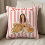 Personalized Watercolour Stripe Pet Family Photo Throw Pillow Cover with Name Title Text Pet Birthday Mother's Day Gift for Woman Pet Owner