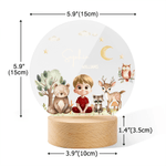Personalised Children's Cartoon Character Forest Animals Acrylic Night Light with Name and Wooden Base Room Decor Mother's Day Gift for Mom Baby