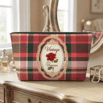Trousse de maquillage personnalisée Vintage Plaid Birth Flower avec nom Cadeau d'anniversaire de la fête des mères pour maman femme