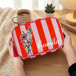 Personalized Multicolor Retro Birth Flower Bouquet Striped Makeup Bag with Tassel and Name Daily Travel Essential Birthday Gift for Women