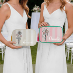 Personalized Multicolor Retro Birth Flower Bouquet Striped Makeup Bag with Tassel and Name Daily Travel Essential Birthday Gift for Women