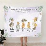 Personalised Watercolor Duck Flock Soft Throw Blanket with Names and Title Mother's Day Birthday Gift for Grandma Family