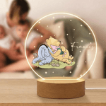 Personalized Cute Classic Winnie the Pooh LED Night Light with Name and Wooden Base Nursery Home Decor Birthday Gift for Boys Girls
