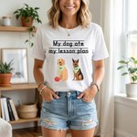 Personalisierte Cartoon Hund Mein Hund aß meine Lektion Plan Soft-T-Shirt mit 1-3 Namen Lehrertag Geburtstagsgeschenk für Lehrer Hundeliebhaber