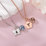 Personalised Birthstone Geometric Necklace with Engraved Initial Dainty Jewellery Birthday Children's Day Gift for Kids