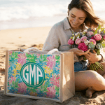 Personalised Summer Tropical Floral Monogram Large Capacity Jute Tote Bag with Name Daily Use Birthday Gift for Bestie Sister Woman