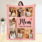 Personalised 7 Photos Soft Throw Blanket with Nickname and Text Home Decor Mother's Day Gift for Mom Grandmother