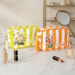 Personalized Multicolor Birth Flower Striped Makeup Bag with Name and Tassel Travel Essential Birthday Mother's Day Gift for Women