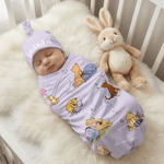 Personalized Classic Winnie the Pooh 100% Cotton Soft Swaddle Hat Set with Name Birthday Baby Shower Gift for Baby Newborn
