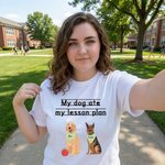 Personalisierte Cartoon Hund Mein Hund aß meine Lektion Plan Soft-T-Shirt mit 1-3 Namen Lehrertag Geburtstagsgeschenk für Lehrer Hundeliebhaber
