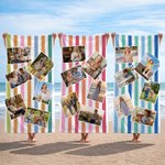 Gepersonaliseerd 6 Foto's Design Gestreept Snel Droog Strandlaken Zomervakantie Strandfeest Verjaardagscadeau voor Familie Vriend