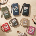 Personalized Mama Bow Flower PU Leather Wallet with Name and Wristlet Mother's Day Birthday Gift for Women