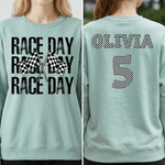Personalised Multicolor Retro Race Day Design Soft T-shirt Sweatshirt with Name Game Day Birthday Gift for Racer Lovers
