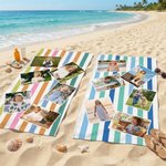 Gepersonaliseerd 6 Foto's Design Gestreept Snel Droog Strandlaken Zomervakantie Strandfeest Verjaardagscadeau voor Familie Vriend