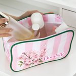 Personalized Multicolor Birth Flower Striped Makeup Bag with Name and Tassel Travel Essential Birthday Mother's Day Gift for Women