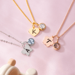 Personalised Birthstone Geometric Necklace with Engraved Initial Dainty Jewellery Birthday Children's Day Gift for Kids