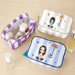 Personalisierte Multicolor Geburt Blume Cartoon Charakter gestreift Makeup Tasche mit Namen und Quaste Reise Essentials Muttertag Geburtstag Geschenk für Frauen