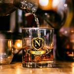 Personalized Golf Badge 10 oz Whiskey Glass with Name and Initial Father's Day Birthday Gift for Golfers Golf Lovers Men