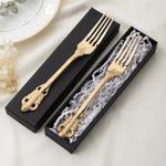 Personalized Vintage Cake Forks Knife Server Cutting Set with Names Date and Box Wedding Engagement Anniversary Gift for Couple Newlyweds