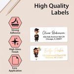 Personalized Cartoon Graduate Waterproof Stickers Labels with Name and Address DIY Gift Card Decor Graduation Celebration Party Favor for Graduates