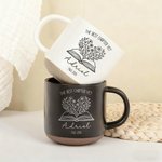 Personalized Book Flower Line Art 12 oz Ceramic Mug with Name and Date Daily Use Mother's Day Gift for Mom Grandma