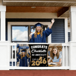 Bannière de félicitations multicolore personnalisée avec nom et année Décoration de la fête de remise des diplômes Cadeau pour les diplômés