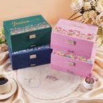Personalised Birth Flower Multi-Compartments Velvet Jewellery Storage Box with Name Daily Use Birthday Mother's Day Gift for Woman Mom