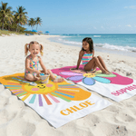 Personalized Rainbow Smile Sun Quick Dry Oversized Microfiber Beach Towel with Name Summer Beach Party Use Birthday Gift for Family Friend Girl