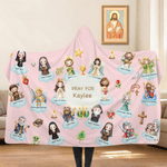 Gepersonaliseerde Cartoon Heilige Heiligen van de Hemel Beschermer Zachte Hooded Deken met Naam Verjaardag Doop Cadeau voor Kinderen Christenen