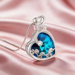 Personalized Heart Shaped Birthstone Mother Child Elephant Dazzling with Crystal Necklace Gift for Her