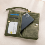 Personalized Line Art Family Pattern Heart PU Leather Tri-Fold Wallet with Wrist Strap and Text Mother's Day Gift for Mom Grandmother