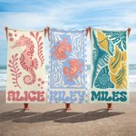 Personalised Multicolour Ocean Animals Quick Dry Oversized Beach Towel with Name Travel Essentials Birthday Summer Holiday Party Gift for Ocean Lover