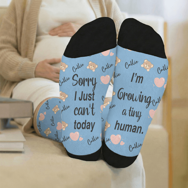 Personalized Multicolor Bear Heart Baby Bottle Soft Mid-Calf Socks with Name and Text Daily Wear Pregnancy Mother's Day Gift for New Mom Wife Friend