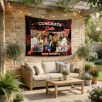 Personalizado Felicidades Fuegos Artificiales Foto Tapiz Banner con Nombre y Año Celebración Fiesta Decoración Regalo de Graduación para Graduados