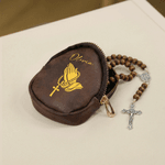 Sac de rangement pour chapelet en cuir PU avec nom Cadeau religieux de baptême pour les chrétiens