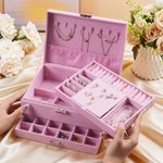 Personalised Birth Flower Multi-Compartments Velvet Jewellery Storage Box with Name Daily Use Birthday Mother's Day Gift for Woman Mom